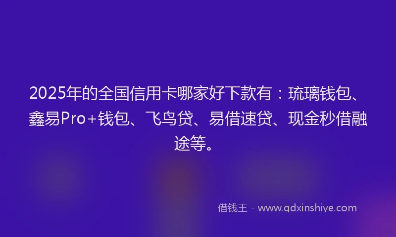 2025年的全国信用卡哪家好下款有：琉璃钱包、鑫易Pro+钱包、飞鸟贷、易借速贷、现金秒借融途等。