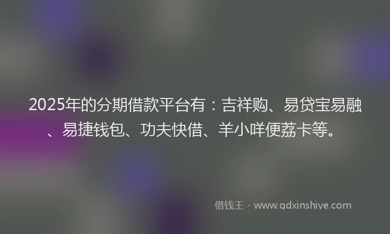 2025年的分期借款平台有：吉祥购、易贷宝易融、易捷钱包、功夫快借、羊小咩便荔卡等。