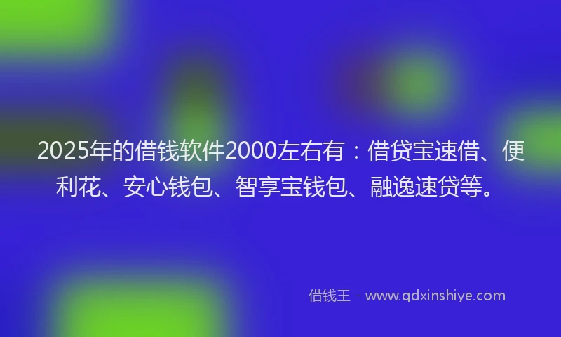 2025年的借钱软件2000左右有：借贷宝速借、便利花、安心钱包、智享宝钱包、融逸速贷等。