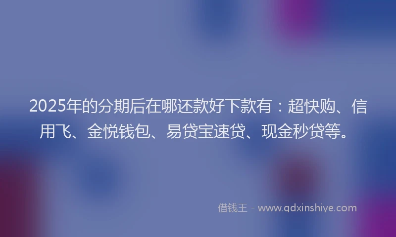 2025年的分期后在哪还款好下款有：超快购、信用飞、金悦钱包、易贷宝速贷、现金秒贷等。