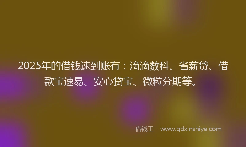 2025年的借钱速到账有：滴滴数科、省薪贷、借款宝速易、安心贷宝、微粒分期等。