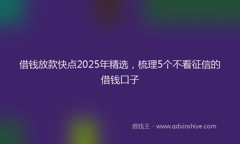 借钱放款快点2025年精选，梳理5个不看征信的借钱口子