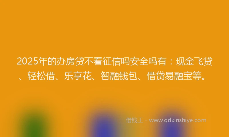 2025年的办房贷不看征信吗安全吗有：现金飞贷、轻松借、乐享花、智融钱包、借贷易融宝等。