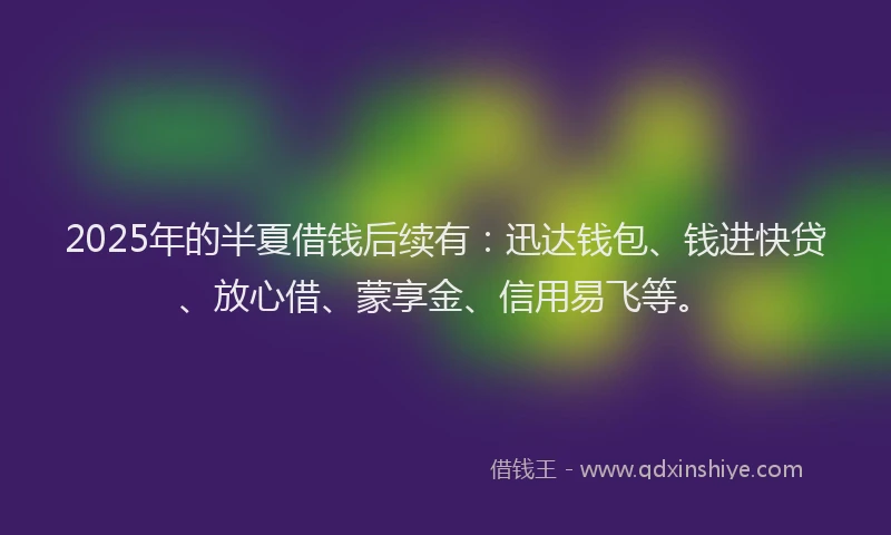 2025年的半夏借钱后续有：迅达钱包、钱进快贷、放心借、蒙享金、信用易飞等。