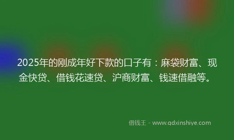 2025年的刚成年好下款的口子有：麻袋财富、现金快贷、借钱花速贷、沪商财富、钱速借融等。