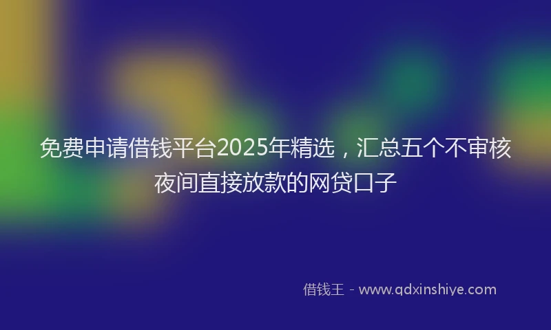 免费申请借钱平台2025年精选，汇总五个不审核夜间直接放款的网贷口子