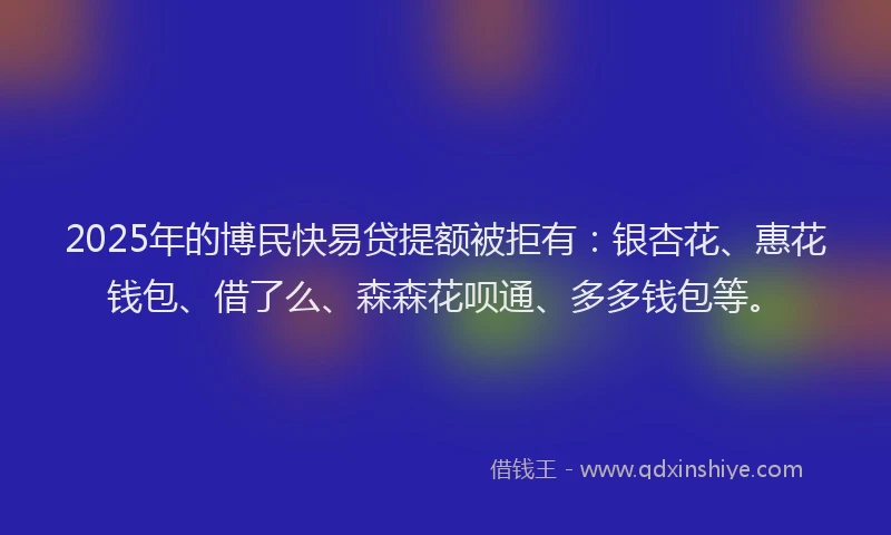 2025年的博民快易贷提额被拒有：银杏花、惠花钱包、借了么、森森花呗通、多多钱包等。