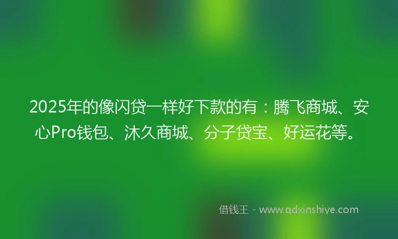 2025年的像闪贷一样好下款的有：腾飞商城、安心Pro钱包、沐久商城、分子贷宝、好运花等。