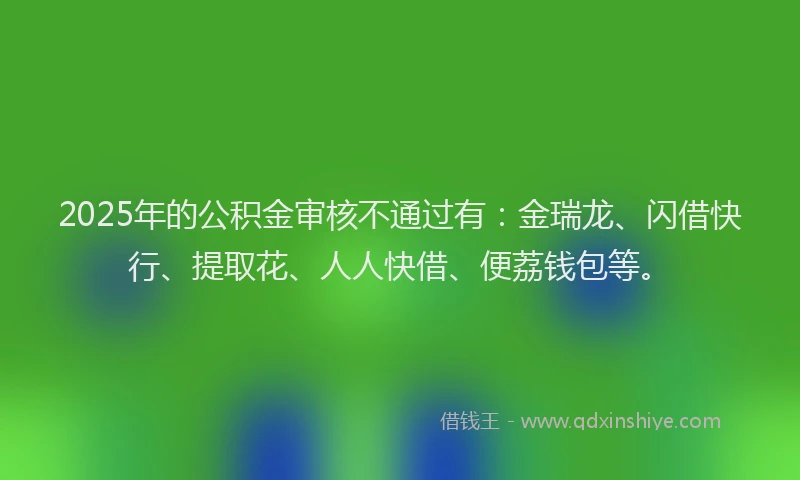 2025年的公积金审核不通过有：金瑞龙、闪借快行、提取花、人人快借、便荔钱包等。