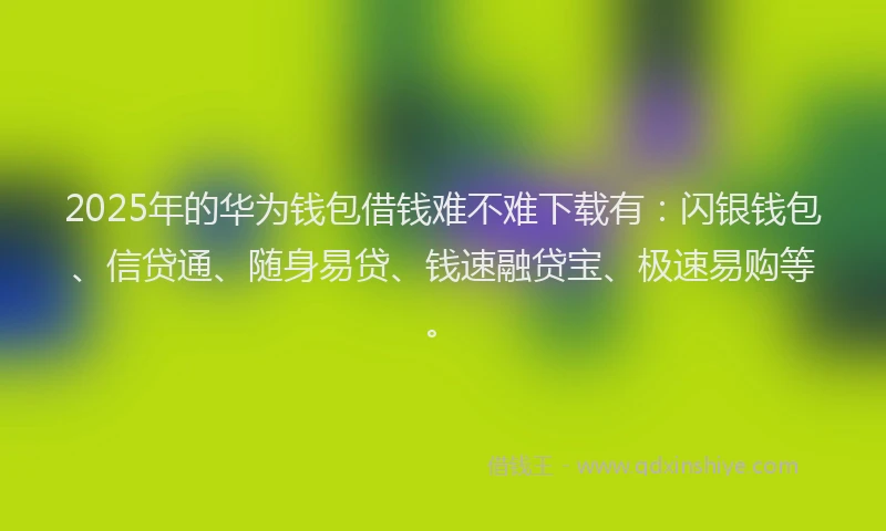 2025年的华为钱包借钱难不难下载有：闪银钱包、信贷通、随身易贷、钱速融贷宝、极速易购等。