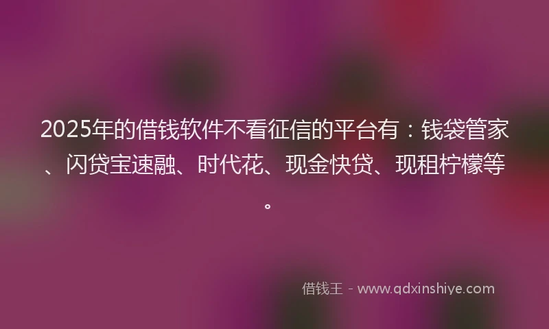 2025年的借钱软件不看征信的平台有：钱袋管家、闪贷宝速融、时代花、现金快贷、现租柠檬等。