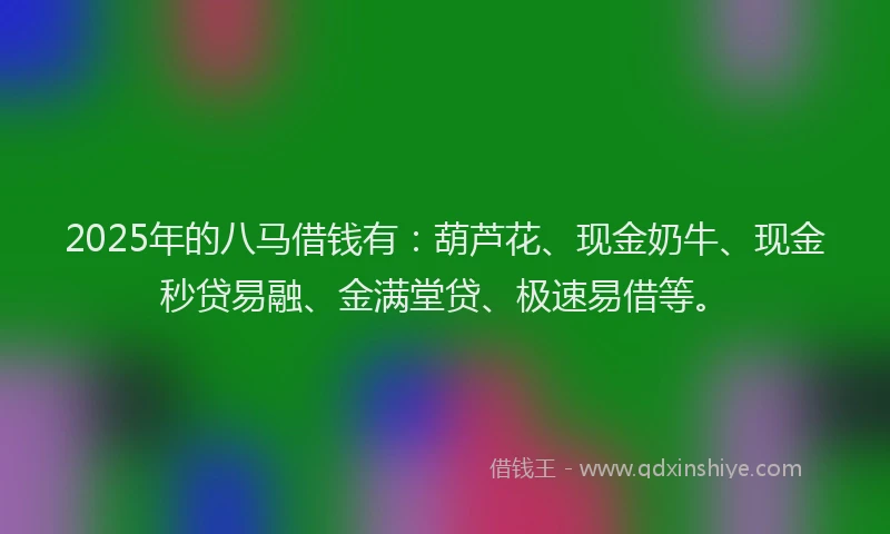 2025年的八马借钱有：葫芦花、现金奶牛、现金秒贷易融、金满堂贷、极速易借等。