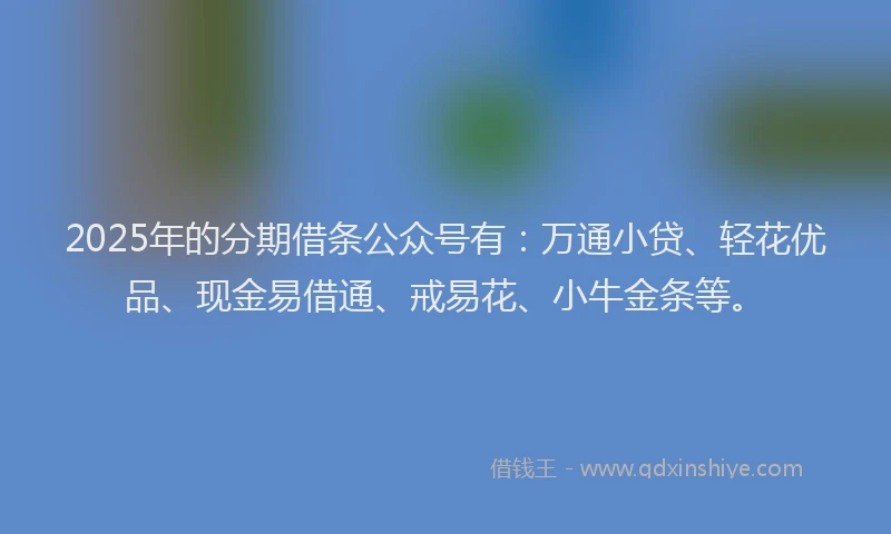 2025年的分期借条公众号有：万通小贷、轻花优品、现金易借通、戒易花、小牛金条等。