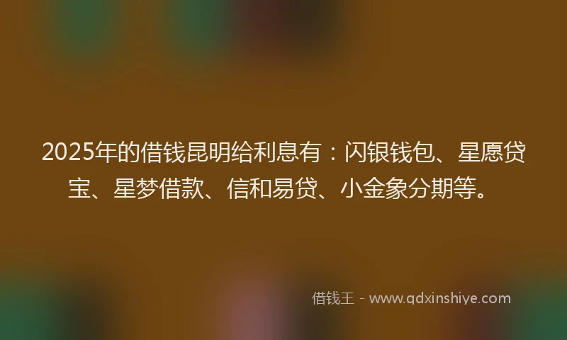 2025年的借钱昆明给利息有：闪银钱包、星愿贷宝、星梦借款、信和易贷、小金象分期等。