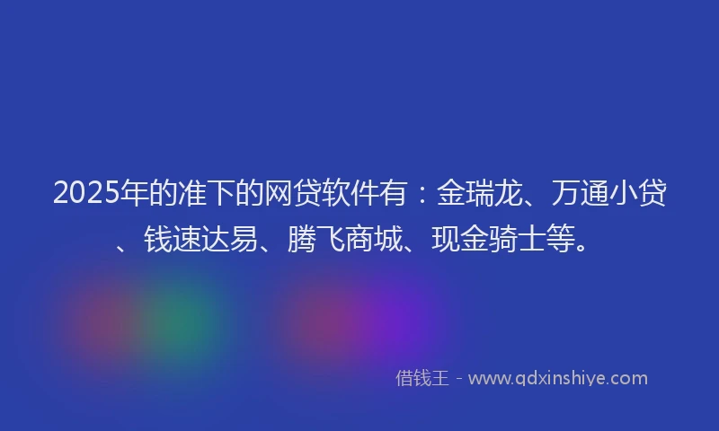 2025年的准下的网贷软件有：金瑞龙、万通小贷、钱速达易、腾飞商城、现金骑士等。