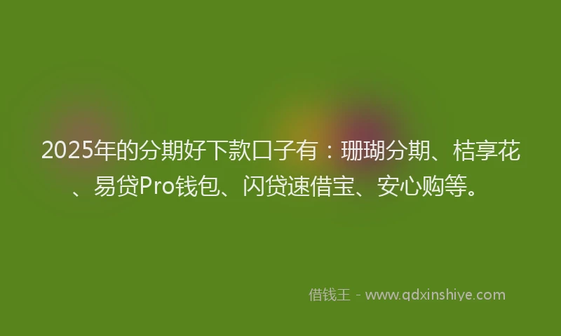 2025年的分期好下款口子有：珊瑚分期、桔享花、易贷Pro钱包、闪贷速借宝、安心购等。