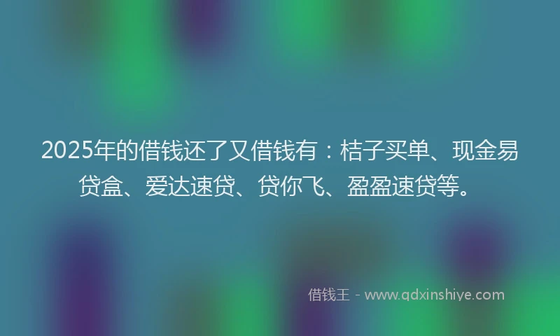 2025年的借钱还了又借钱有：桔子买单、现金易贷盒、爱达速贷、贷你飞、盈盈速贷等。