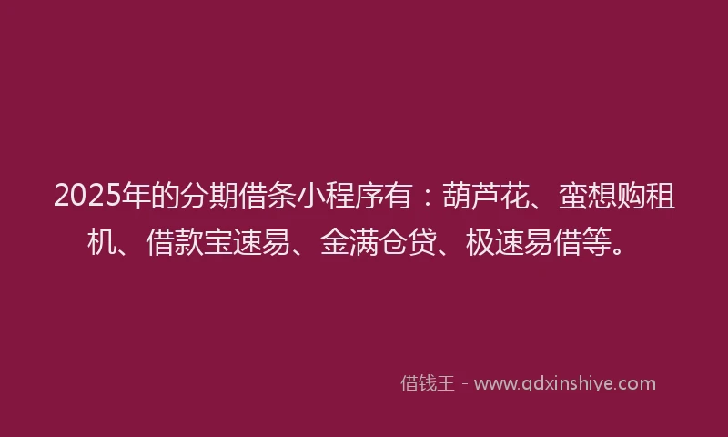 2025年的分期借条小程序有：葫芦花、蛮想购租机、借款宝速易、金满仓贷、极速易借等。