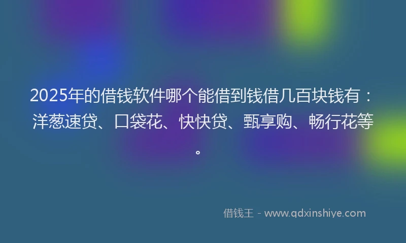 2025年的借钱软件哪个能借到钱借几百块钱有：洋葱速贷、口袋花、快快贷、甄享购、畅行花等。