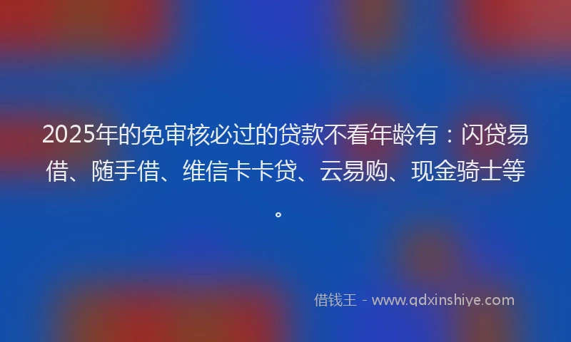 2025年的免审核必过的贷款不看年龄有：闪贷易借、随手借、维信卡卡贷、云易购、现金骑士等。