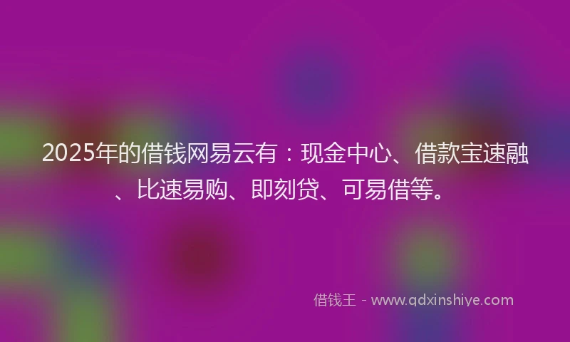 2025年的借钱网易云有：现金中心、借款宝速融、比速易购、即刻贷、可易借等。