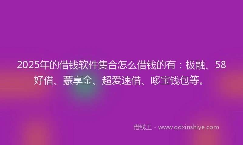 2025年的借钱软件集合怎么借钱的有：极融、58好借、蒙享金、超爱速借、哆宝钱包等。