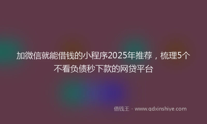 加微信就能借钱的小程序2025年推荐，梳理5个不看负债秒下款的网贷平台