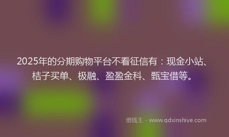 2025年的分期购物平台不看征信有：现金小站、桔子买单、极融、盈盈金科、甄宝借等。