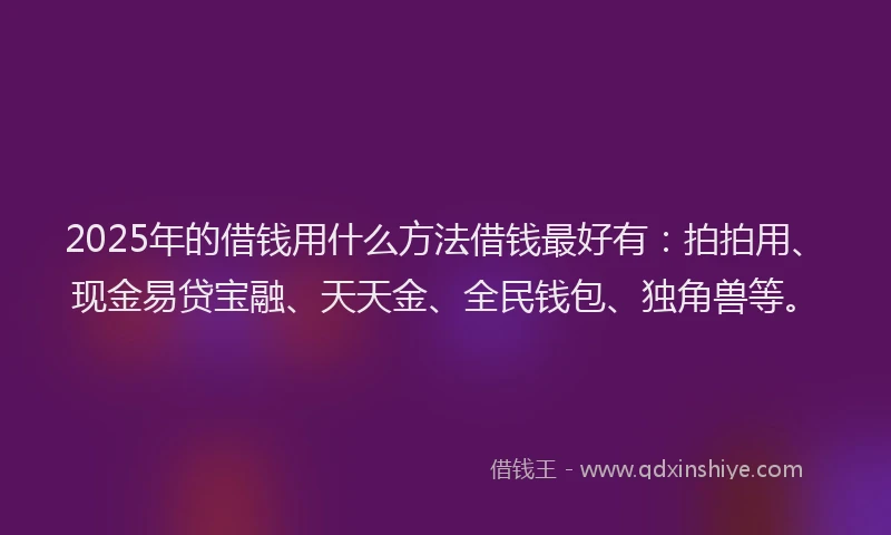2025年的借钱用什么方法借钱最好有：拍拍用、现金易贷宝融、天天金、全民钱包、独角兽等。