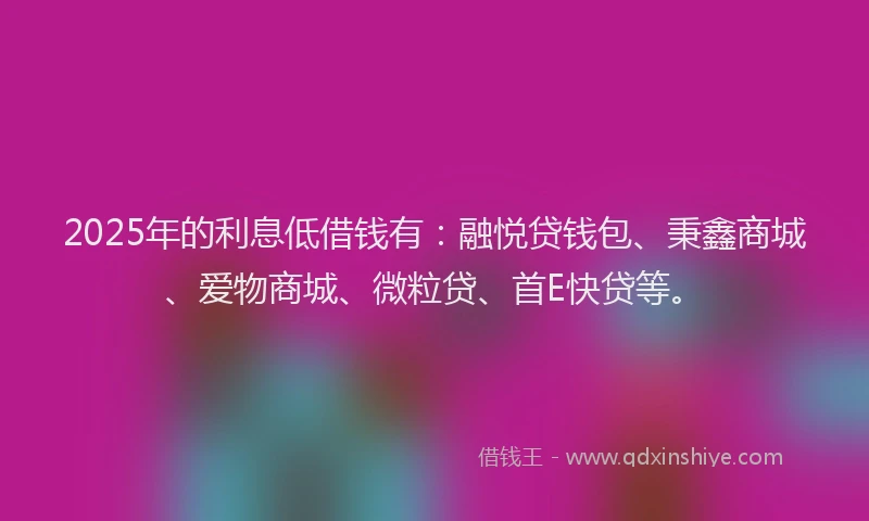 2025年的利息低借钱有：融悦贷钱包、秉鑫商城、爱物商城、微粒贷、首E快贷等。