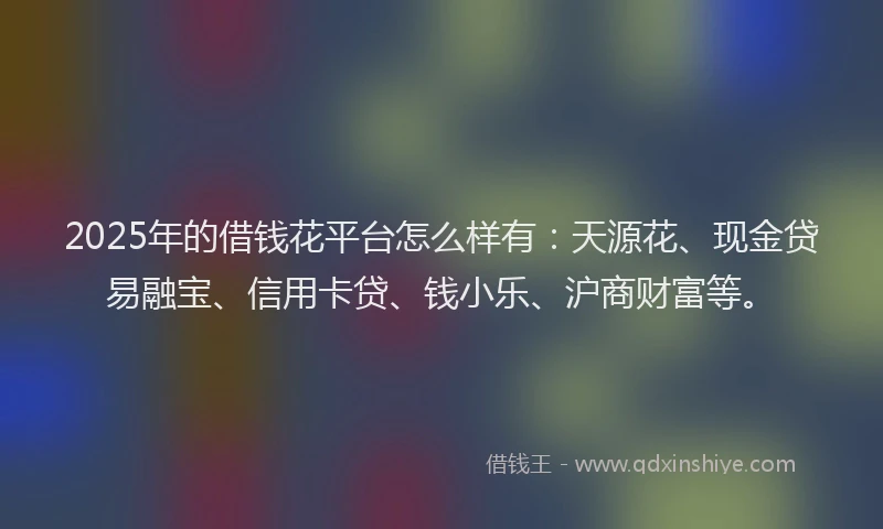 2025年的借钱花平台怎么样有：天源花、现金贷易融宝、信用卡贷、钱小乐、沪商财富等。