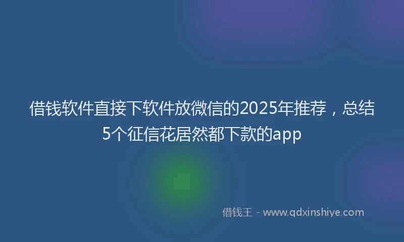 借钱软件直接下软件放微信的2025年推荐，总结5个征信花居然都下款的app