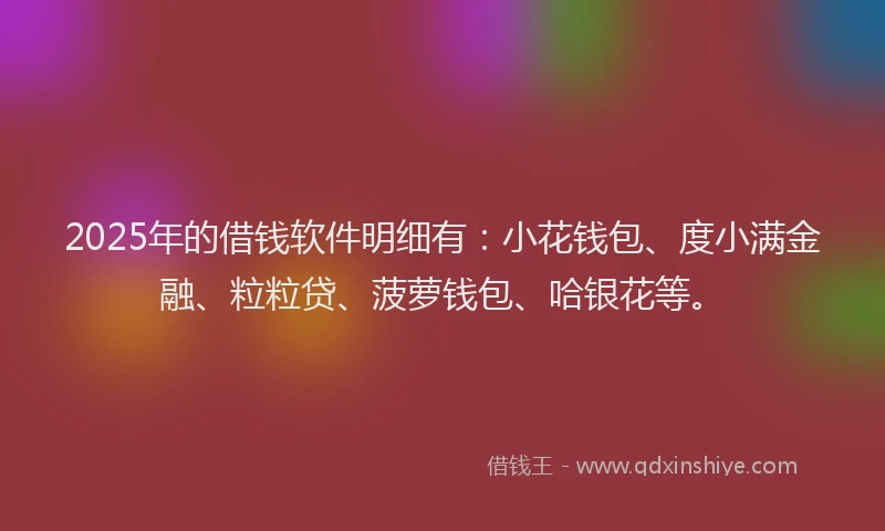 2025年的借钱软件明细有：小花钱包、度小满金融、粒粒贷、菠萝钱包、哈银花等。