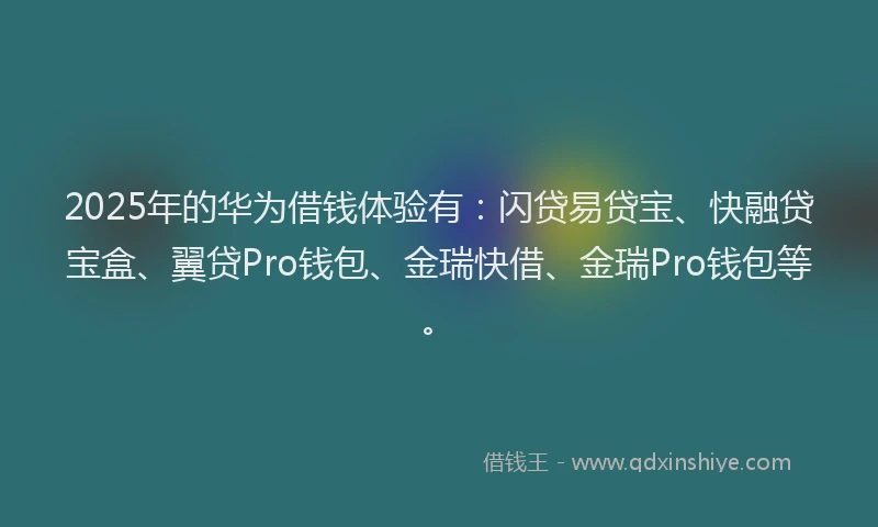 2025年的华为借钱体验有：闪贷易贷宝、快融贷宝盒、翼贷Pro钱包、金瑞快借、金瑞Pro钱包等。