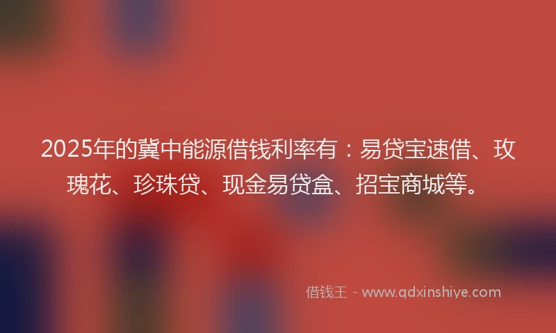 2025年的冀中能源借钱利率有：易贷宝速借、玫瑰花、珍珠贷、现金易贷盒、招宝商城等。