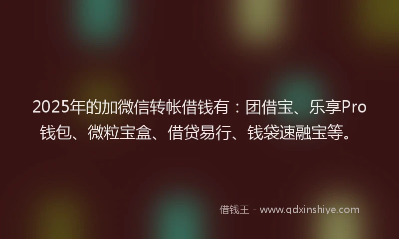 2025年的加微信转帐借钱有：团借宝、乐享Pro钱包、微粒宝盒、借贷易行、钱袋速融宝等。