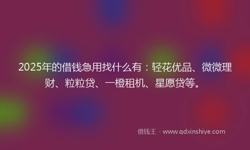 2025年的借钱急用找什么有：轻花优品、微微理财、粒粒贷、一橙租机、星愿贷等。