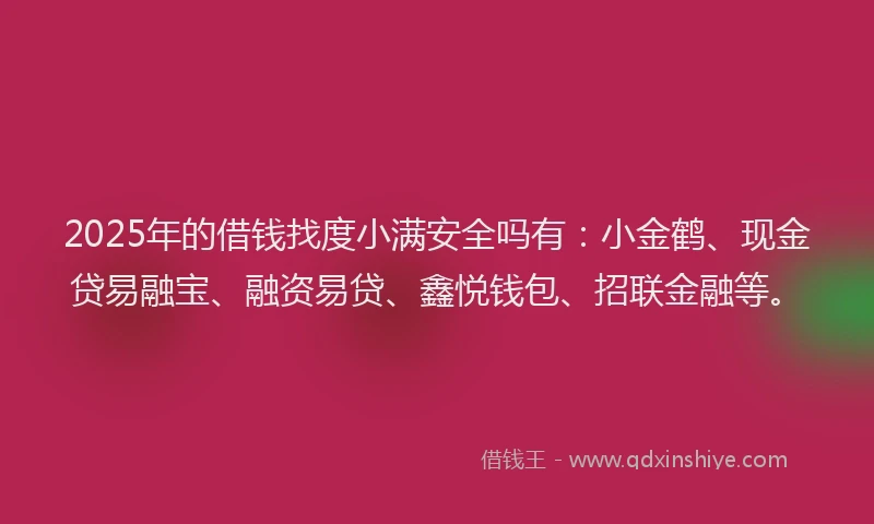 2025年的借钱找度小满安全吗有：小金鹤、现金贷易融宝、融资易贷、鑫悦钱包、招联金融等。
