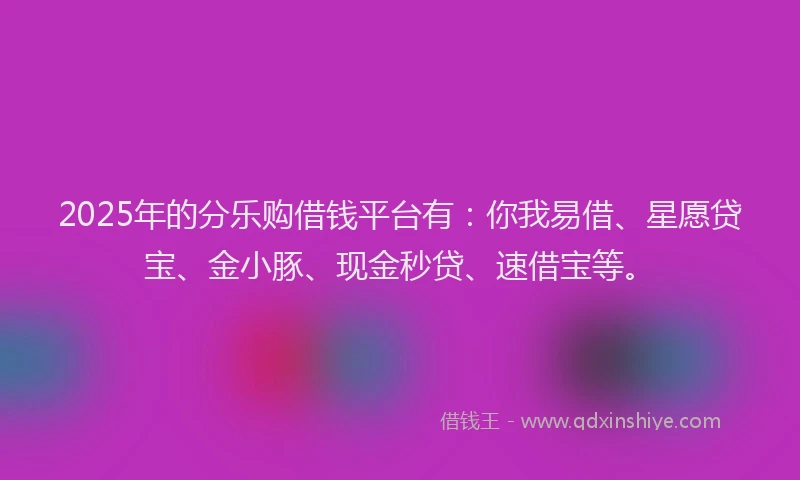 2025年的分乐购借钱平台有：你我易借、星愿贷宝、金小豚、现金秒贷、速借宝等。