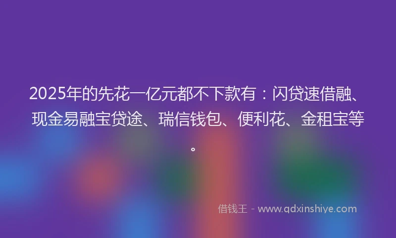 2025年的先花一亿元都不下款有：闪贷速借融、现金易融宝贷途、瑞信钱包、便利花、金租宝等。