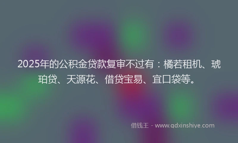 2025年的公积金贷款复审不过有：橘若租机、琥珀贷、天源花、借贷宝易、宜口袋等。