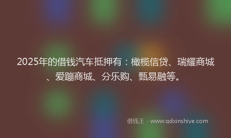 2025年的借钱汽车抵押有：橄榄信贷、瑞耀商城、爱蹦商城、分乐购、甄易融等。