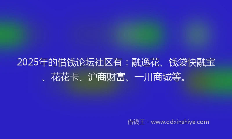 2025年的借钱论坛社区有：融逸花、钱袋快融宝、花花卡、沪商财富、一川商城等。