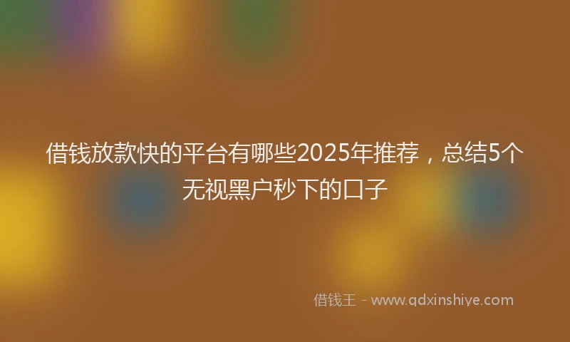 借钱放款快的平台有哪些2025年推荐，总结5个无视黑户秒下的口子
