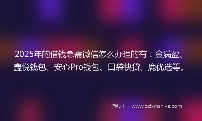 2025年的借钱急需微信怎么办理的有：金满盈、鑫悦钱包、安心Pro钱包、口袋快贷、鹿优选等。