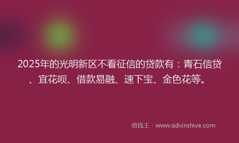 2025年的光明新区不看征信的贷款有：青石信贷、宜花呗、借款易融、速下宝、金色花等。