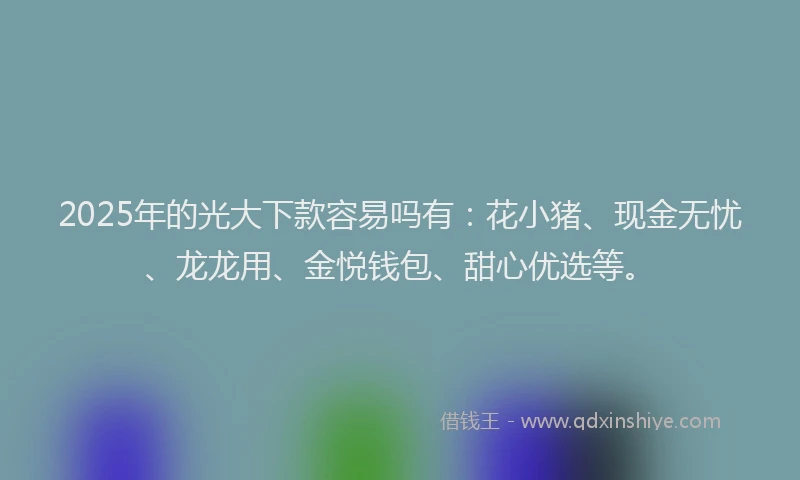 2025年的光大下款容易吗有：花小猪、现金无忧、龙龙用、金悦钱包、甜心优选等。