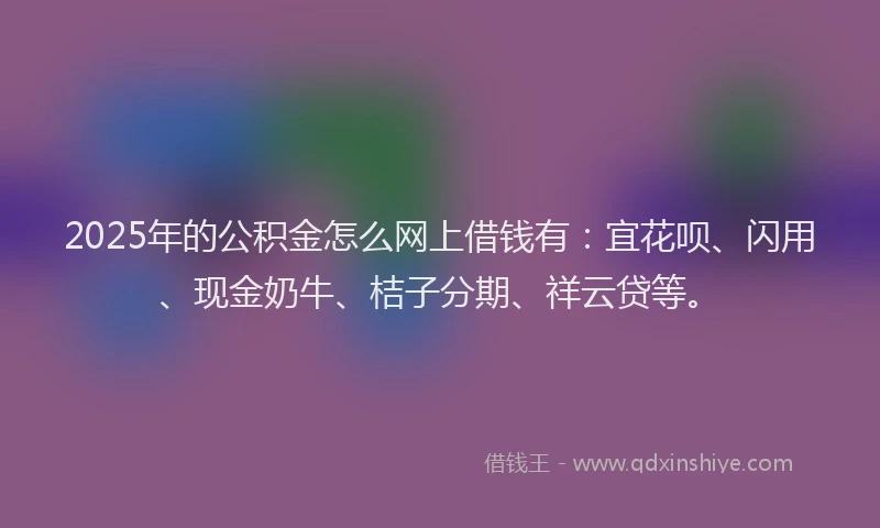 2025年的公积金怎么网上借钱有：宜花呗、闪用、现金奶牛、桔子分期、祥云贷等。