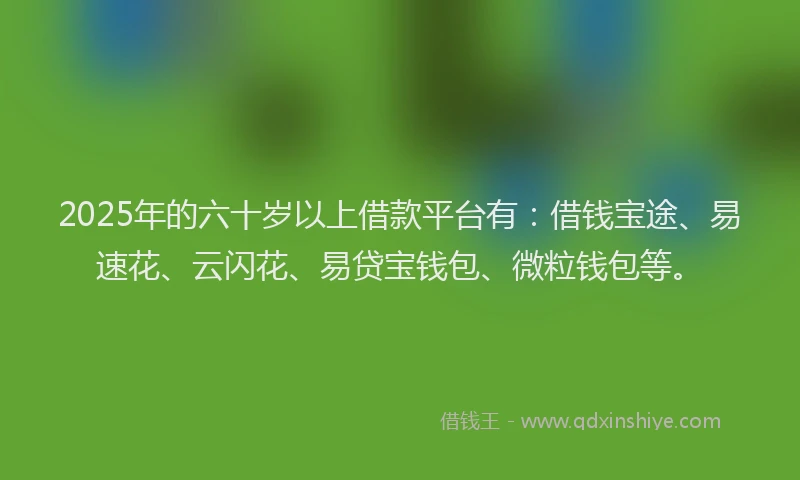 2025年的六十岁以上借款平台有：借钱宝途、易速花、云闪花、易贷宝钱包、微粒钱包等。