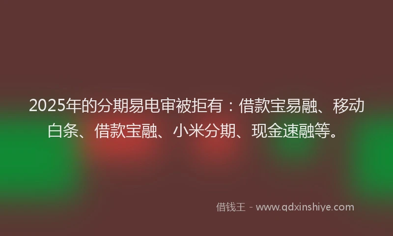 2025年的分期易电审被拒有：借款宝易融、移动白条、借款宝融、小米分期、现金速融等。